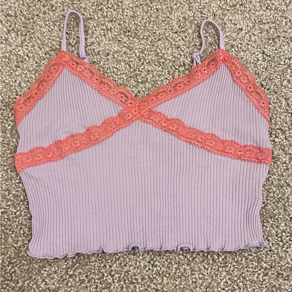 COPY - lilac purple & hot pink lace crop top
